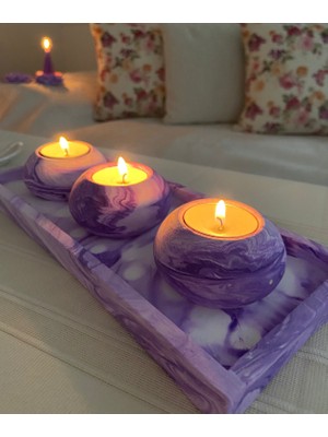 Mor Villa El Yapımı 3'lü Set,Mumluk,Dekoratif Mumluk,Tealight Mumluk,Hediyelik Eşya