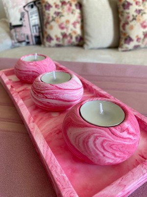 Mor Villa El Yapımı 3'lü Set,Mumluk,Dekoratif Mumluk,Tealight Mumluk,Hediyelik Eşya