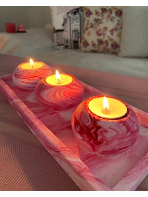 Mor Villa El Yapımı 3'lü Beton Tabaklı Beton Mumluk Set Beton Tealight Set Mumlar Dahildir