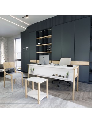 Lagomood Zenith Ofis Masa Takım 150CM Beyaz Meşe