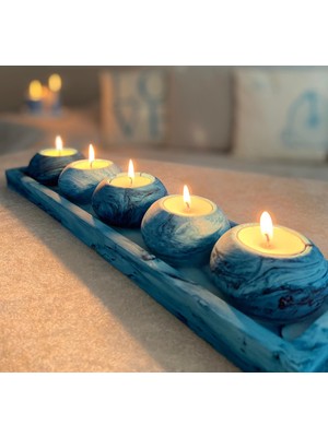 Mor Villa El Yapımı 5'li Beton Tabaklı Beton Mumluk Set Beton Tealight Set Taşlar ve Mumlar Dahildir.