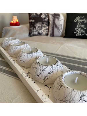 Mor Villa El Yapımı 5'li Beton Tabaklı Beton Mumluk Set Beton Tealight Set Taşlar ve Mumlar Dahildir.