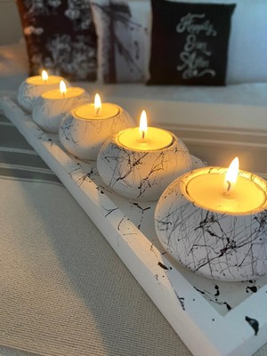 Mor Villa El Yapımı 5'li Beton Tabaklı Beton Mumluk Set Beton Tealight Set Taşlar ve Mumlar Dahildir.