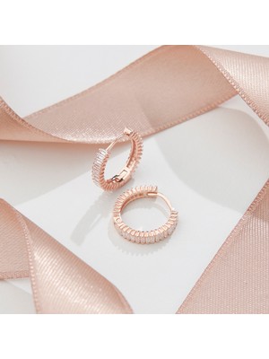 Siset Gümüş 925 Ayar Rose Kaplama Baget Taşlı Gümüş Halka Küpe