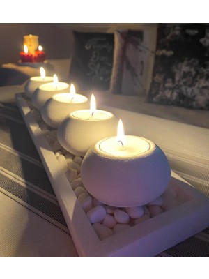 Mor Villa El Yapımı 5'li Beton Tabaklı Beton Mumluk Set Beton Tealight Set Taşlar ve Mumlar Dahildir.