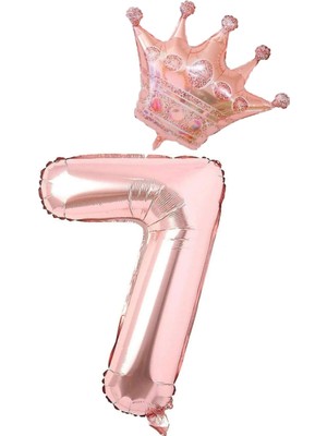 Bal10 Dünyası Rose Gold Rakam Kral Taç Folyo Balon Seti Yaş 7