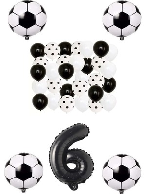 Bal10 Dünyası Siyah Beyaz Taraftar Folyo Balon Doğum Günü Parti Seti Yaş 6