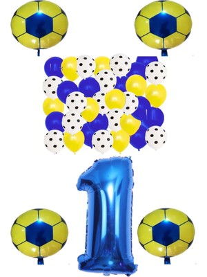 Bal10 Dünyası Sarı Lacivert Taraftar Folyo Balon Doğum Günü Parti Seti Yaş 1