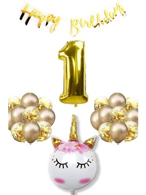 Bal10 Dünyası Unicorn Rakamlı Bannerlı Doğum Günü Parti Seti Yaş 1