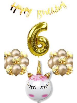 Bal10 Dünyası Unicorn Rakamlı Bannerlı Doğum Günü Parti Seti Yaş 6