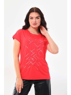 Sistas Kadın Çizgi Desenli Kısa Kol Bluz 23166 Mercan