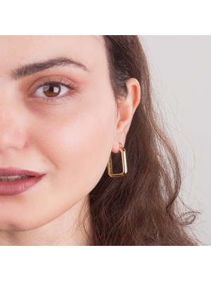 goldkupe 14 Ayar Italyan Dikdörtgen Altın Küpe