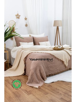 Yaseminin Evi AÇIK KAHVE rengi Müslin Yatak Örtüsü / Pike Seti (2 Yastık Kılıflı)