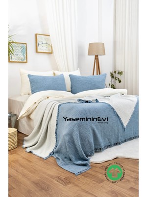 Yaseminin Evi/ PETROL MAVİSİ/  Müslin Yatak Örtüsü / Pike Seti (2 Yastık Kılıflı)