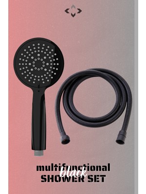Liground 5 Fonksiyonlu 150 cm Lüx Siyah Duş Takımı Duş Seti Duş Hortumu Duş Başlığı