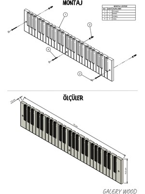 Galery Wood Dekoratif Ahşap 21 Tuşlu Piyano Elbise Askılık; Enstrümantal Çok Amaçlı Müzik, Duvar, Kapı Askı;15x75cm