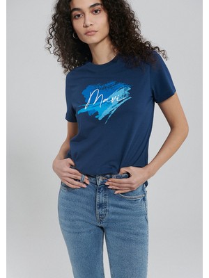 Mavi Logo Baskılı Lacivert Tshirt