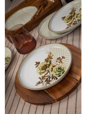 Kütahya Porselen Moderna Nostalji 19 cm Pasta Takımı 6 Kişilik Çiçek Desenli Seramik