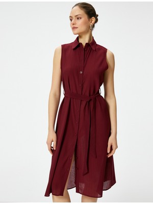 Koton Midi Gömlek Elbise Düğmeli Beli Kuşaklı Viskon