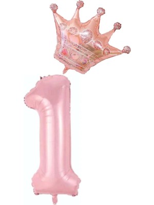 Best Parti Pembe Rakam Kral Taç Folyo Balon Seti Yaş 1
