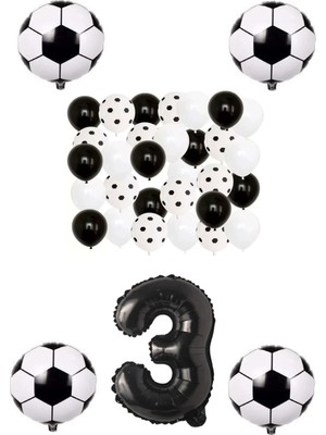 Best Parti Siyah Beyaz Taraftar Folyo Balon Doğum Günü Parti Seti Yaş 3