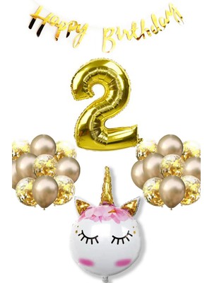 Best Parti Unicorn Rakamlı Bannerlı Doğum Günü Parti Seti Yaş 2