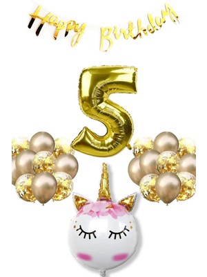 Best Parti Unicorn Rakamlı Bannerlı Doğum Günü Parti Seti Yaş 5