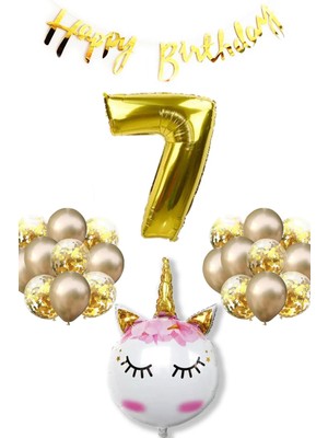 Best Parti Unicorn Rakamlı Bannerlı Doğum Günü Parti Seti Yaş 7