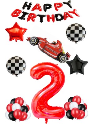 Best Parti Yarış Temalı Folyo ve Late x  Balon Seti Kırmızı Yaş 2