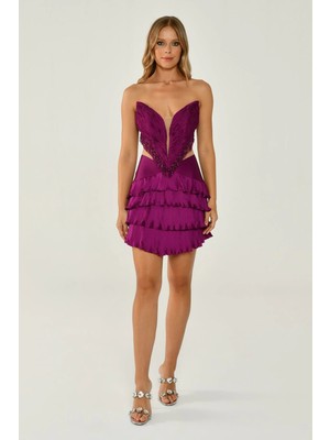 ALFABETA Straplez Mor Kadın Abiye 2246157