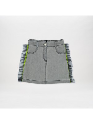Panço Tül Detaylı Denim Etek