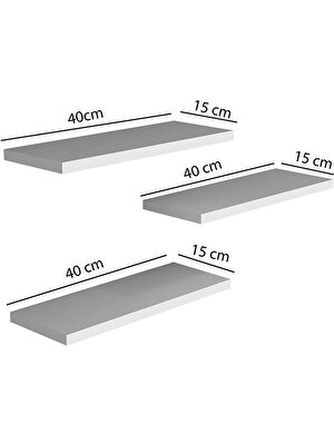 Ekta Mobilya Beyaz Uçan Duvar Rafı 3 Lü Set Giz  Raf Dekoratif Tasarım Aksesuar Rafı Kitaplık