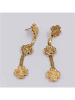 Hena Çelik Gold 3 Yoncalı Italyan Küpe