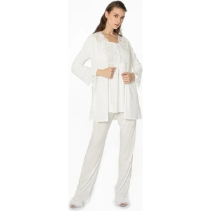 Pierre Cardin Dantelli Penye 3'lü Kadın Pijama Takımı 3050 - Ekru