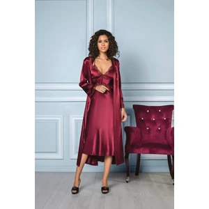 Pierre Cardin 6'lı Saten Gecelik Sabahlık Takım Çeyiz Seti 6960 - Bordo