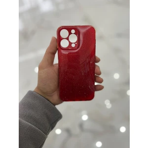 Apple iPhone 14 Pro Max Kamera Korumalı Simli Renkli Kırmızı Silikon Kılıf