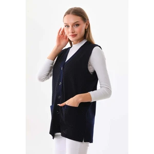 Kadın Yandan Yırtmaçlı Desenli Yelek 22604 Lacivert