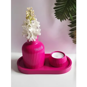 Vazo Seti Pampas Vazo Mumluk Dekoratif Tabak Biblo Seti 3 Parça Fuşya Renk .