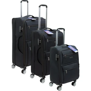 Es Polo Trip Siyah Kabin (Küçük) Orta ve Büyük Boy Üçlü Carry-On Lüks Kumaş Valiz Seti ES0003