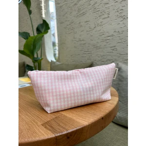 Sumicorn Design Pembe Pötikareli Yıkanabilir Fermuarlı Tek Gözlü Bez Kalemlik Kalem Kutusu Cüzdan Makyaj Çantası