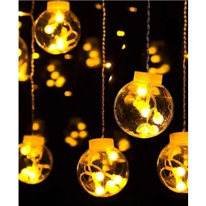 Rkm Store Dekoratif Işıklı Saçaklı Top Perde LED Fişli 8 Fonksiyonlu Günışığı