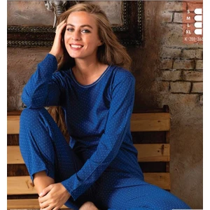 Uzun Kollu Mavi Nokta Desenli Kadın Pijama Takımı