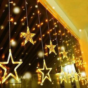 Rkm Store Dekoratif 8 Fonksiyonlu Yıldızlı Perde LED Gün Işığı 12 Sarkıt Yıldız Perde LED