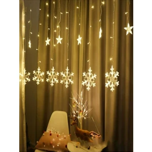Rkm Store Kar Tanesi Perde LED 8 Fonksiyonlu 12 Sarkıt Gün Işığı Dekoratif Perde LED