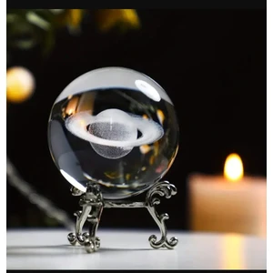 MR Shopping Mr Kristal Satürn Küre Şerit Kaplama Çiçekli Standlı, Fengshui Cam Top Ev Dekorasyonu Hediye