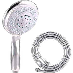 Plus 5 Fonksiyonlu Kaliteli Duş Başlığı + 5 Katmanlı Pvc Duş Hortumu 150CM (Gümüş) 1. Kalite Duş Seti - 5 Yıl I