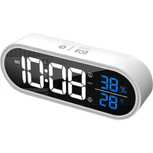 LED Dijital Alarmlı Saat Saat Erteleme Sıcaklık Nem Göstergesi USB Masa Şeridi Ayna Saati Oturma Odası Dekorasyon Için Beyaz (Yurt Dışından)