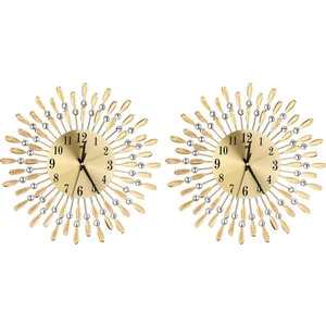 2 Adet 15 Inç 3D Büyük Duvar Saati Parlak Rhinestone Güneş Tarzı Modern Oturma Odası Dekor (Altın) (Yurt Dışından)