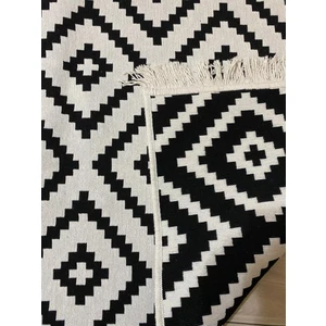 Stay With Love Kilim Çift Taraflı Pamuklu Dokuma Yıkanabilir Modern Kilim Siyah Beyaz