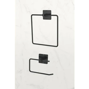 Yapışkanlı Kare Havluluk Havlu Askısı ve Tuvalet Wc Kağıtlık Pratik Banyo 2'li Set-Siyah
